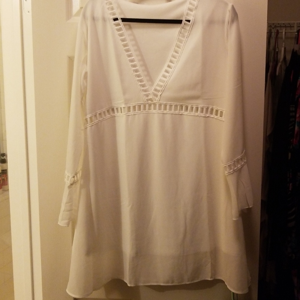White flutter sleeve mini dress